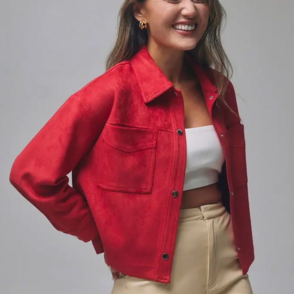 love bonito Jackets & Blazers - LOVE BONITO 'Atheena' Red Relaxed Suedette Jacket With Silver Buttons NWT